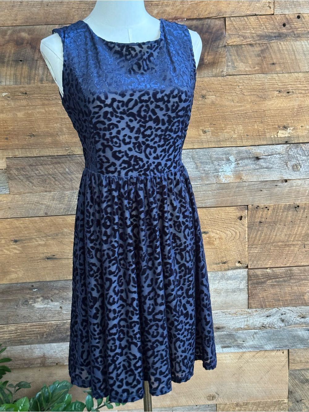 Zara Blue Animal Print Devore Velvet Low Back Flare Dress New With Tags Size Med